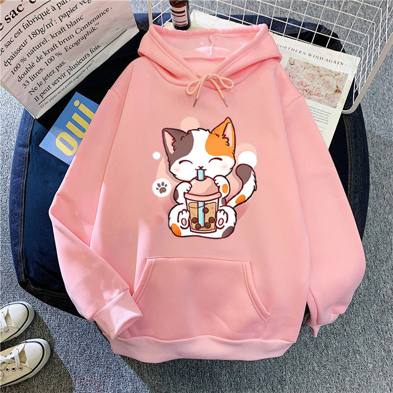 Damen Kapuzenpullover mit verspieltem Katzenmotive Skjora