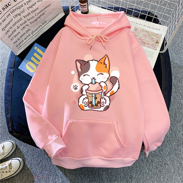 Damen Kapuzenpullover mit verspieltem Katzenmotive Skjora