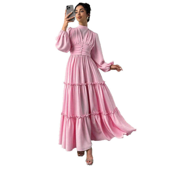Dame Maxi Kjole med Elegante Rynkedetaljer og Samlet Topp