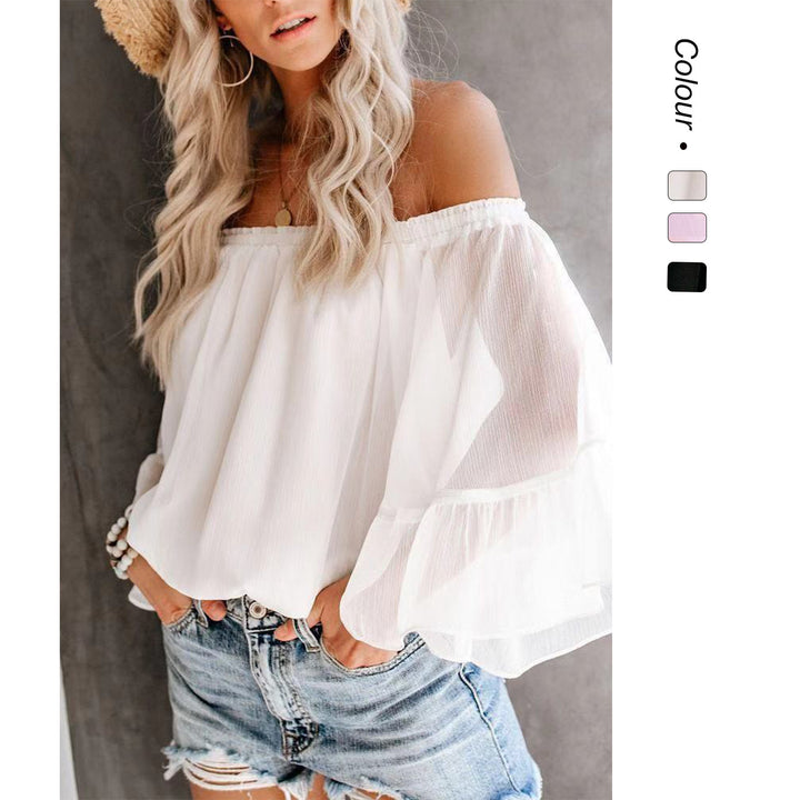 Damebluse med vide ermer og av-shoulder design Skjora