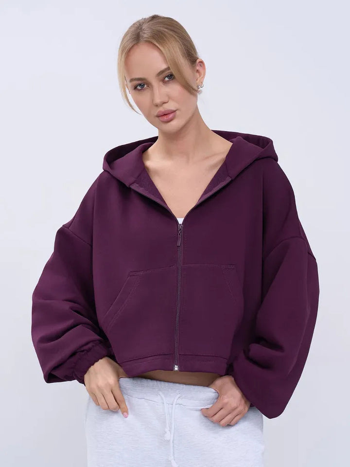 Damer casual cropped hettegenser med voluminøse ermer Skjora