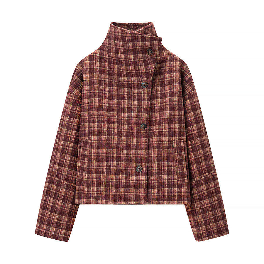 Kvinnes Stilig Rutete Jakke i Trendy Oversized Kutt Skjora