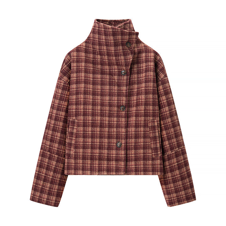 Kvinnes Stilig Rutete Jakke i Trendy Oversized Kutt Skjora