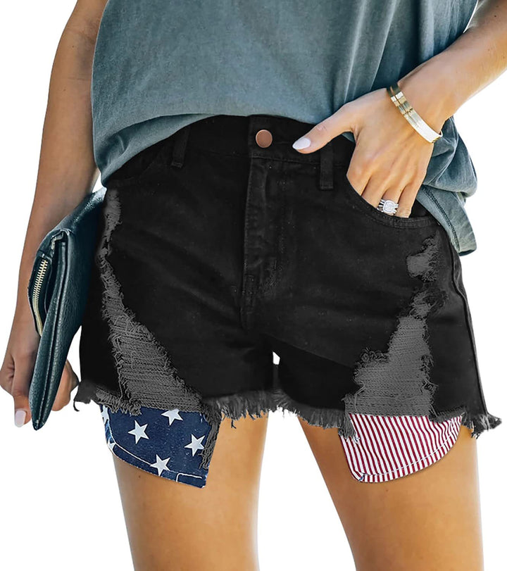 Damer Ødelagte Denim-Shorts med kreative Patch-detaljer Skjora