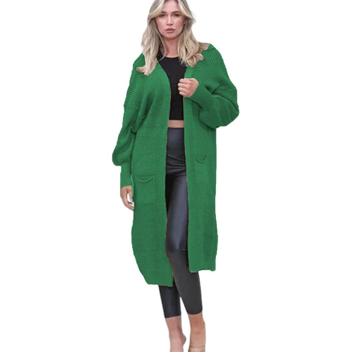 Kvinnes Chunky Strikket Cardigan med Åpne Lommer og Casual Design Skjora