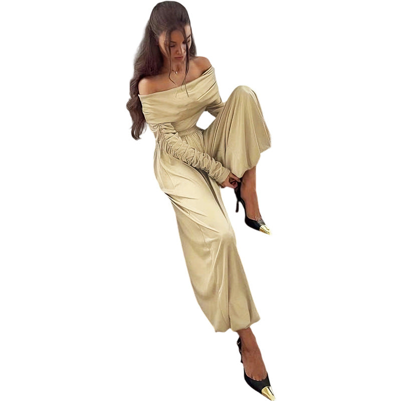 Dame Off-Shoulder Overall med rynker og bredt ben Skjora