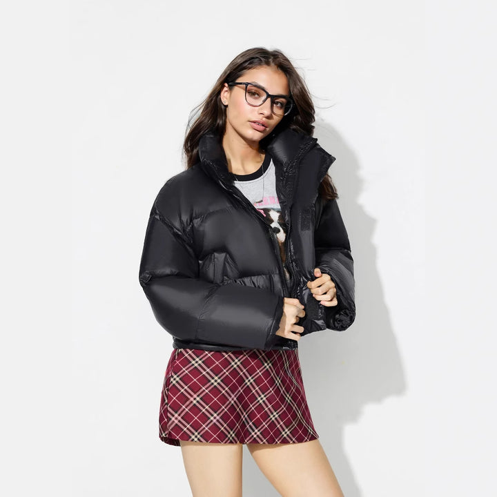 Kvinnenes fashionable dunjakke med dropped skuldre og trendy krage Skjora