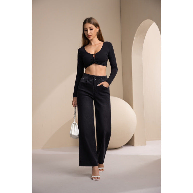 Dame brede High-Waist Jeans med klassisk snitt og moderne preg Skjora
