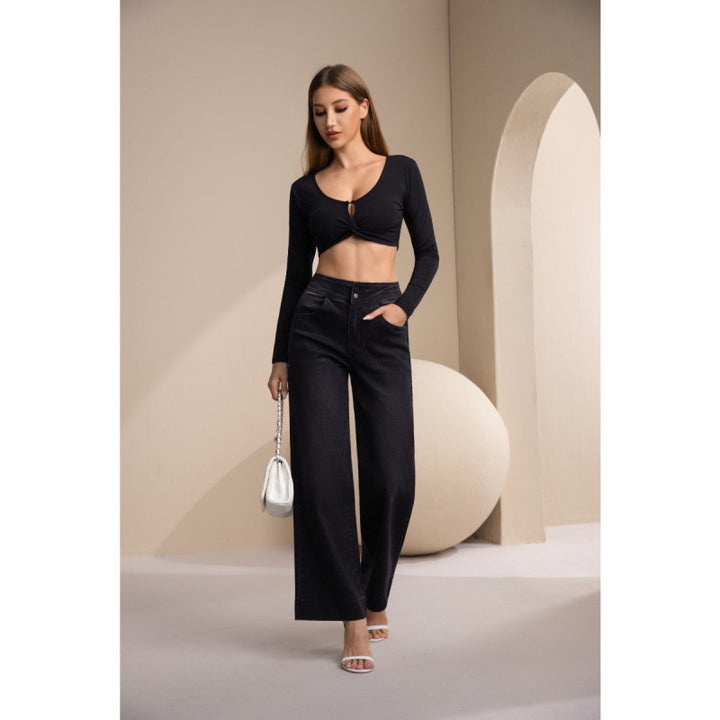 Dame brede High-Waist Jeans med klassisk snitt og moderne preg Skjora
