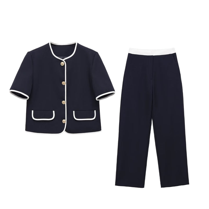 Dame trendy sett med elegant jakke og vide bukser Skjora