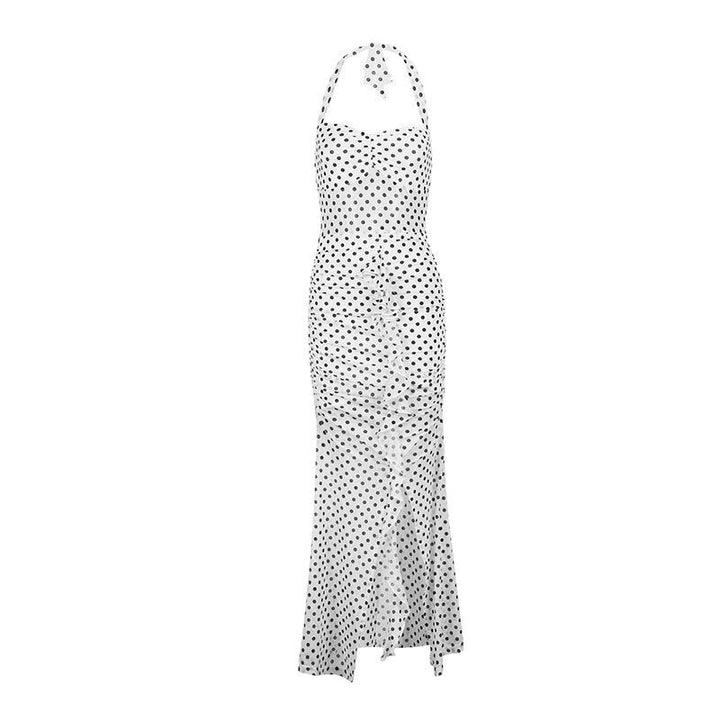 Dame maxikjole med stilig prikkede mønster og elegant halterneck Skjora