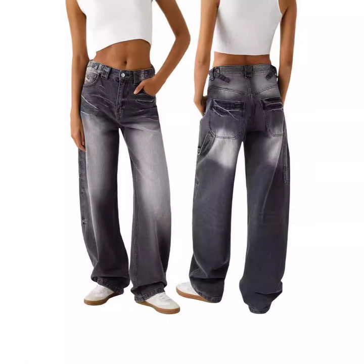 Dame vide høy midje jeans med elegant snitt og avslappet design Skjora
