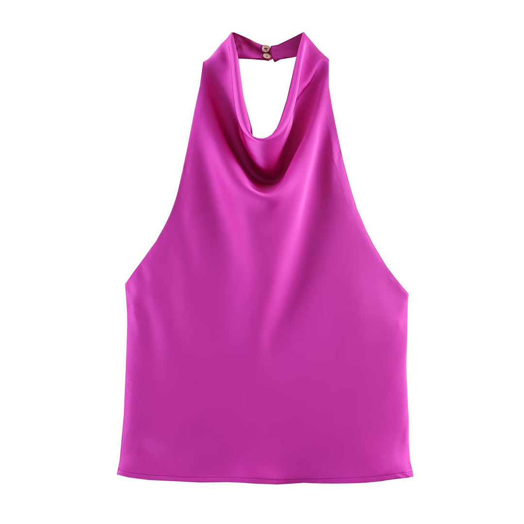 Dame elegant halterneck topp med flytende snitt og dekorative detaljer Skjora