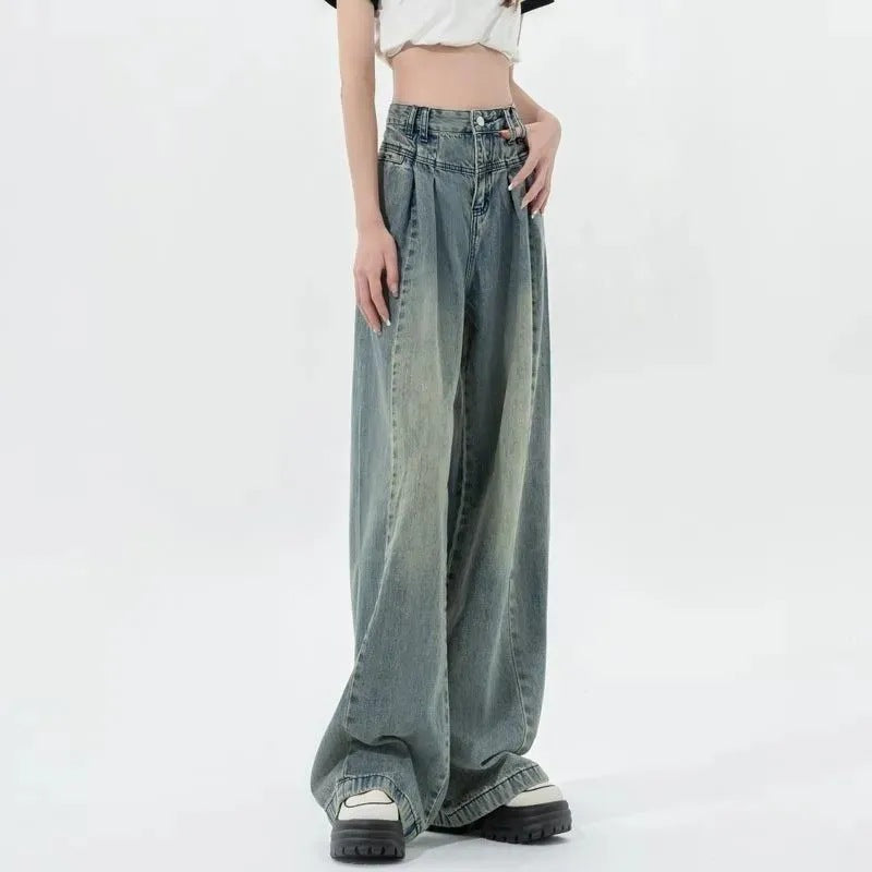 Kvinnes Høy Midje Løse Jeans med Piler