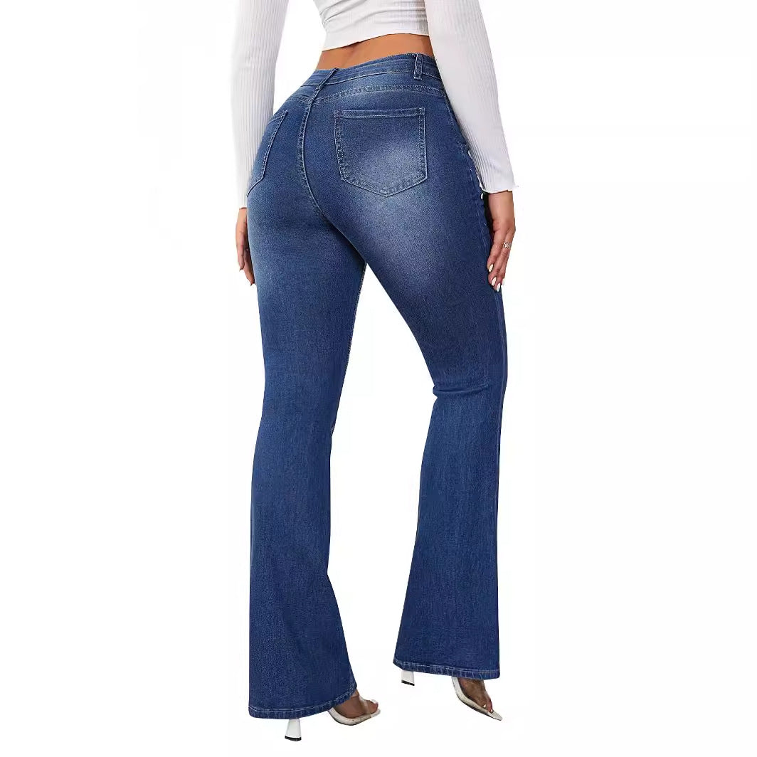 Kvinne Flared Jeans med Høy Midje og Komfortabel Passform Skjora