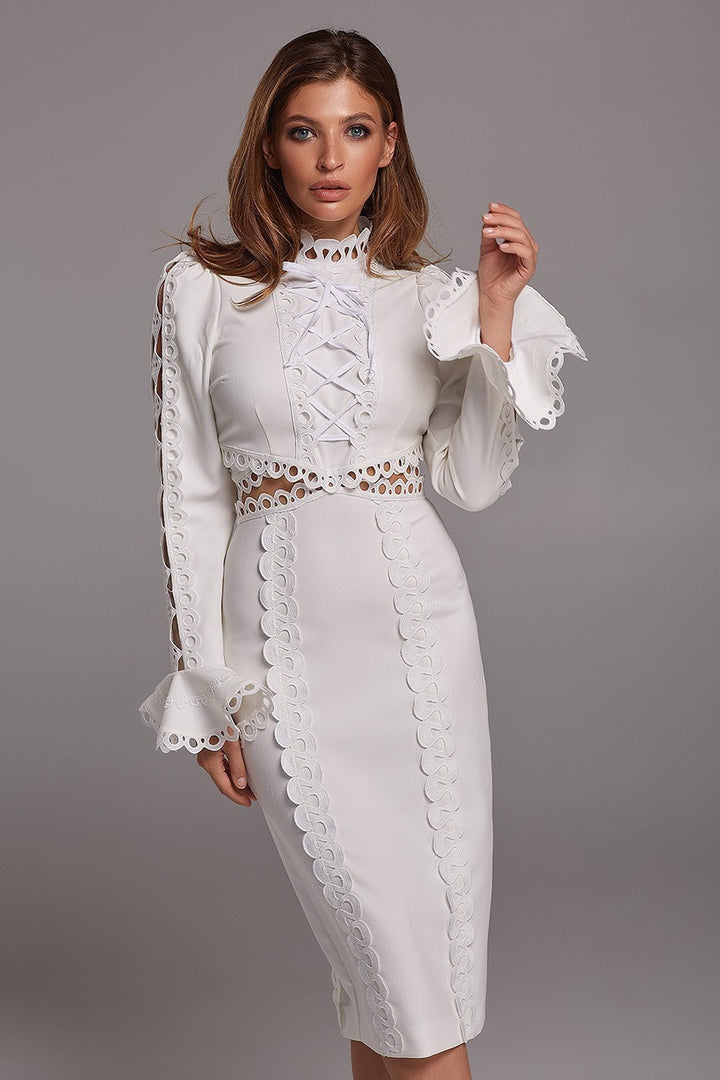 Damer Elegant Maxi Kjole med Blondeapplikasjoner og Peplum Skjora