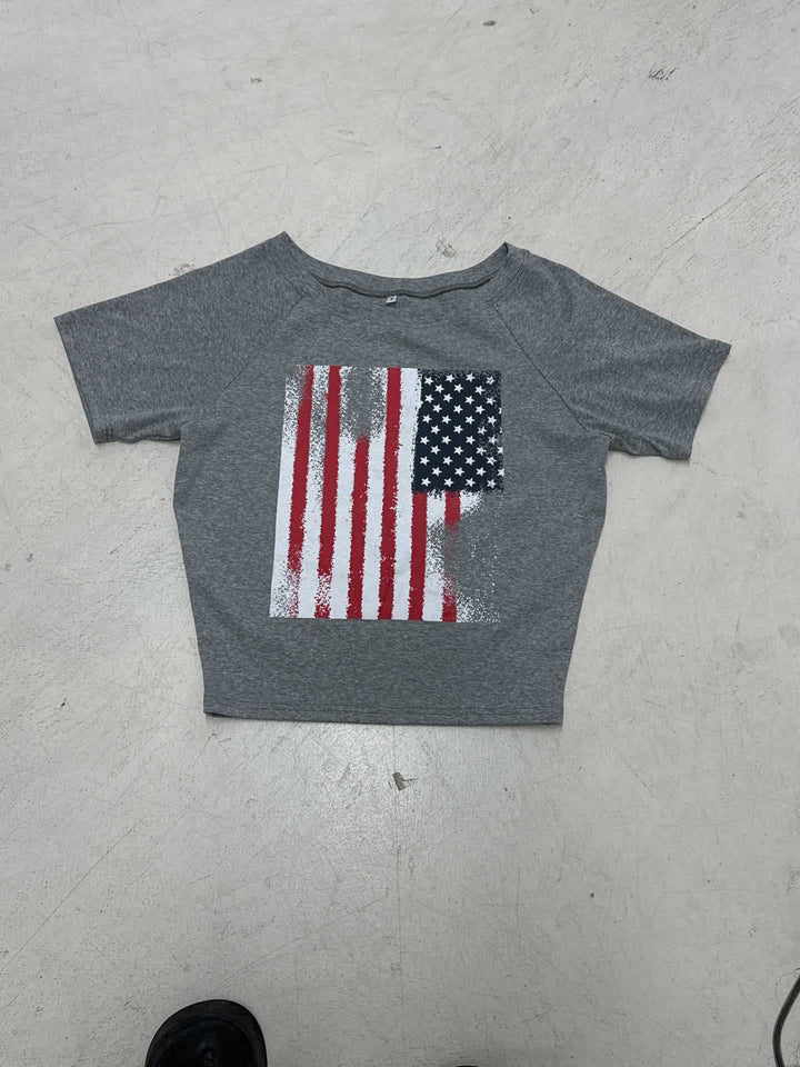 Dame casual T-skjorte med amerikansk flaggdesign og mykt bomullsmateriale Skjora