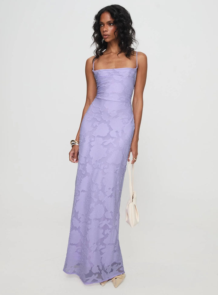 Damen Elegantes Abendkleid mit floralem Spitzenmuster und Spaghettiträgern Skjora