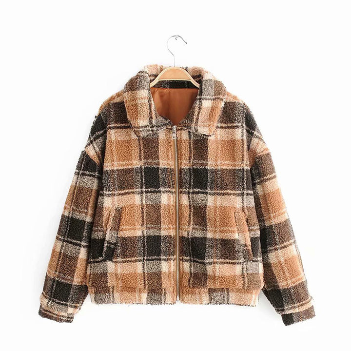 Dame Cozy Flanelljakke i Rutete Design Skjora