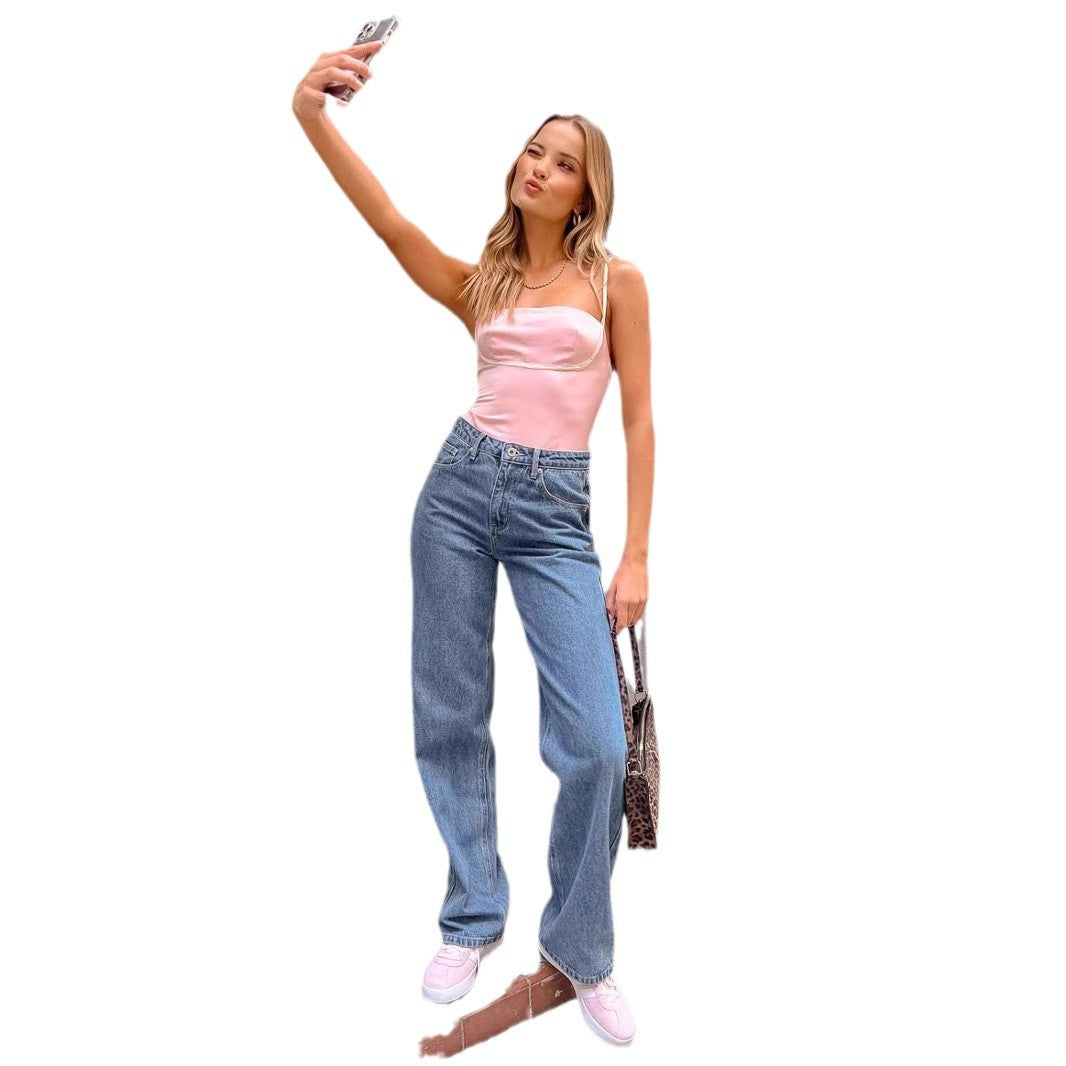 Dame Høy midje jeans med vidde ben og klassisk snitt Skjora