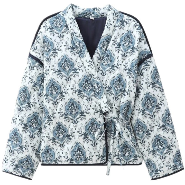 Dames Chic Jakke med Blomster Mønster og Justerbart Belte Skjora