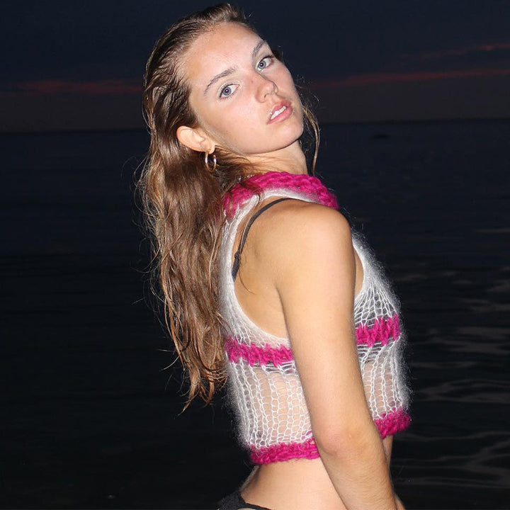 Damer trendy Cropped topp med raffinerte nett- og ribbe detaljer Skjora