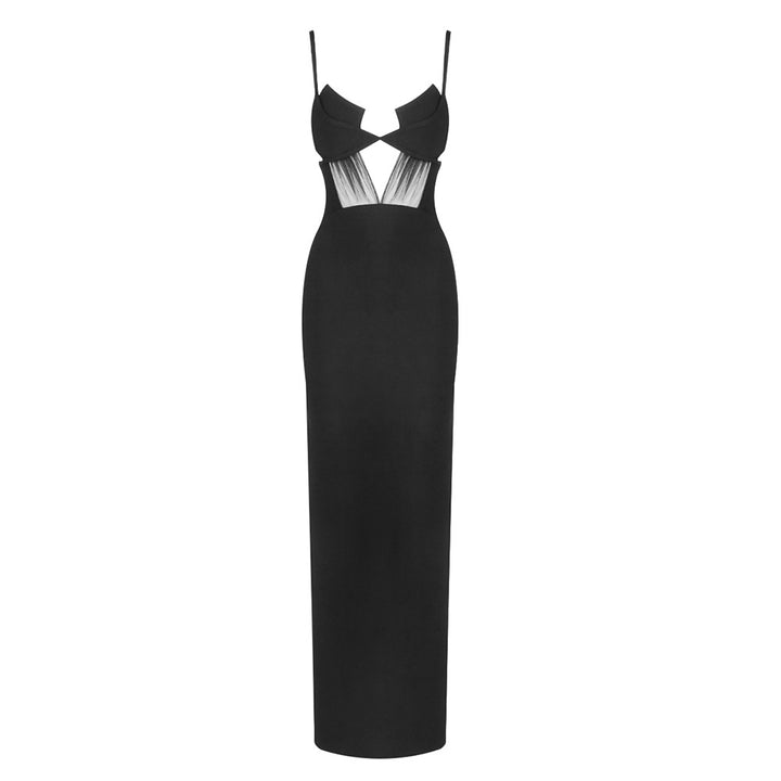 Dame elegant Cut-Out Maxikjole med dyp V-hals og transparente detaljer Skjora