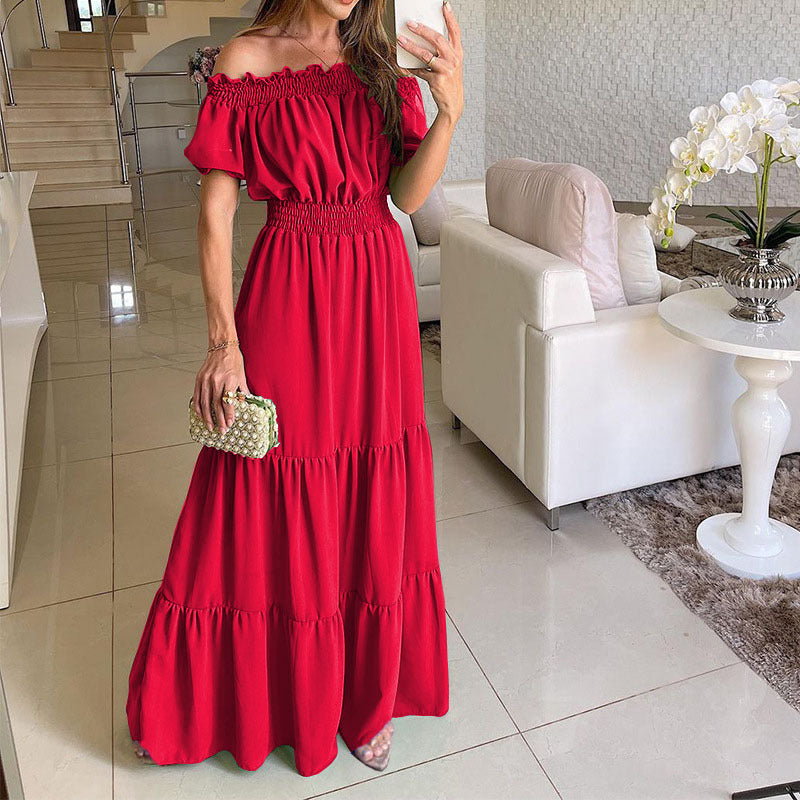 Dame Maxikjole med off-shoulder design og voluminøse ruffle detaljer Skjora