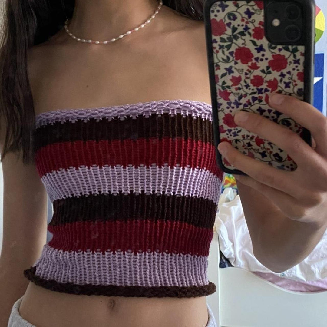 Dame bandeau topp med fargerike striper Skjora