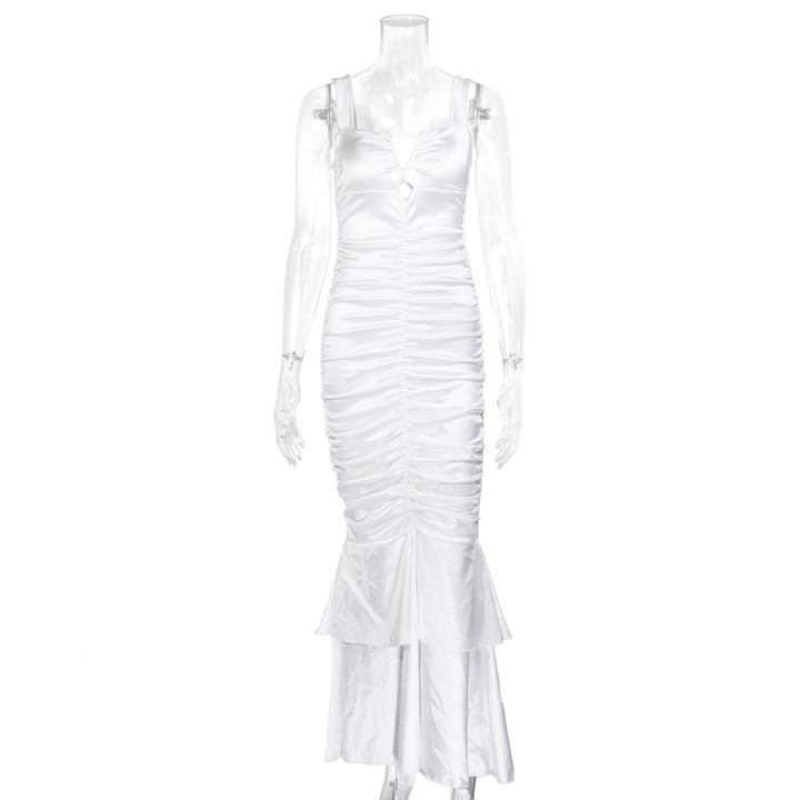 Dame Figurtilpasset Satin-Maxi-Kjole med Volangdetaljer Skjora