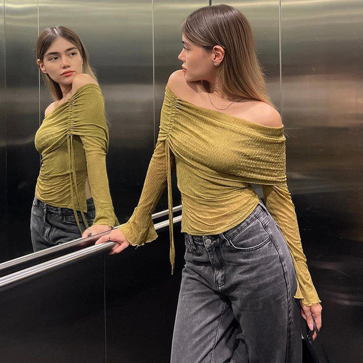 Dame Off-Shoulder topp med delikate volangdetaljer Skjora