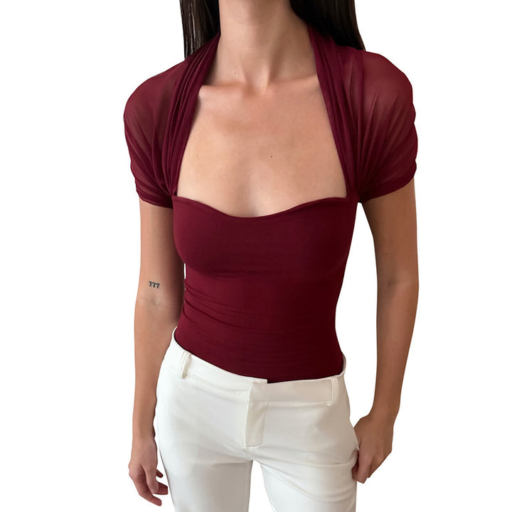 Dame Taljerte Bustier-overdel med transparente ermer Skjora