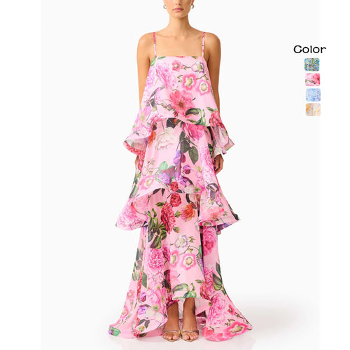 Kvinne maxi dress med volanger detaljer Skjora