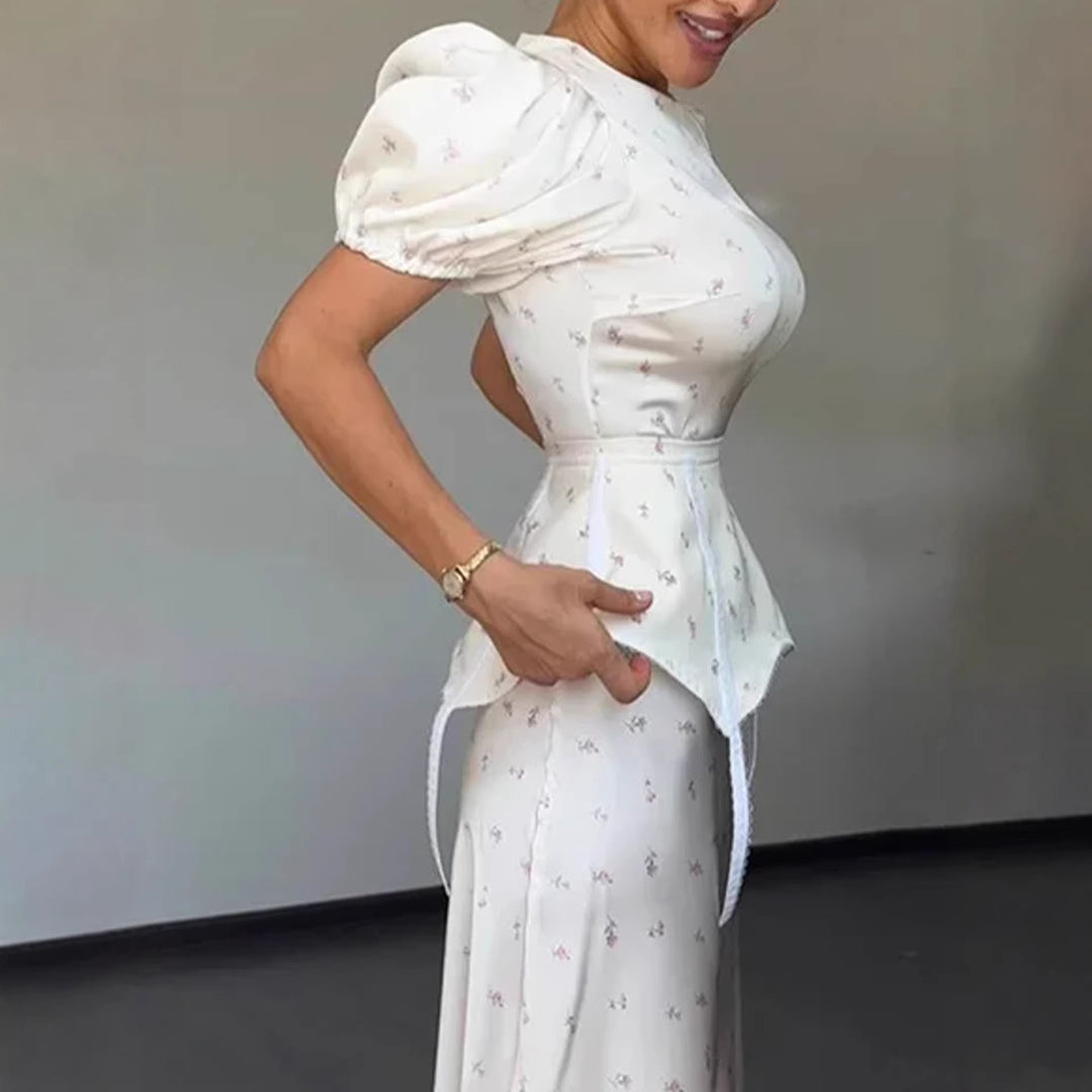 Damer Elegant Topp med Puffermarmer og Lekent Midje Detalj