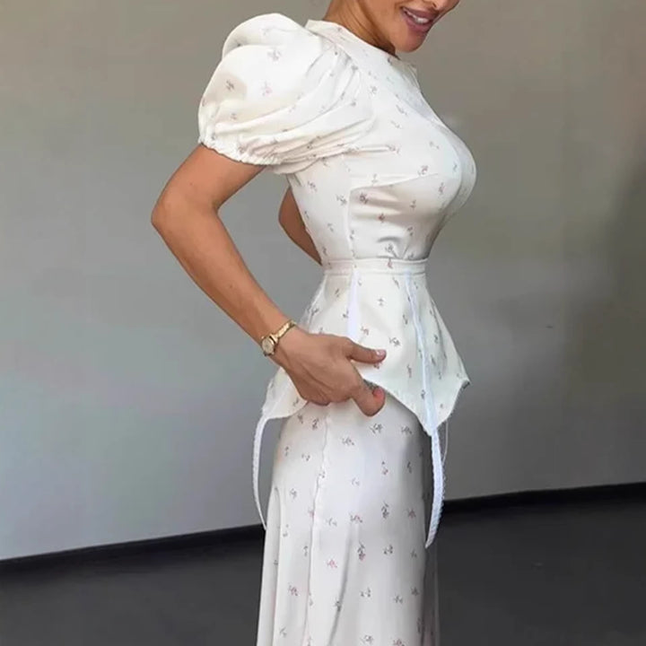 Damer Elegant Topp med Puffermarmer og Lekent Midje Detalj