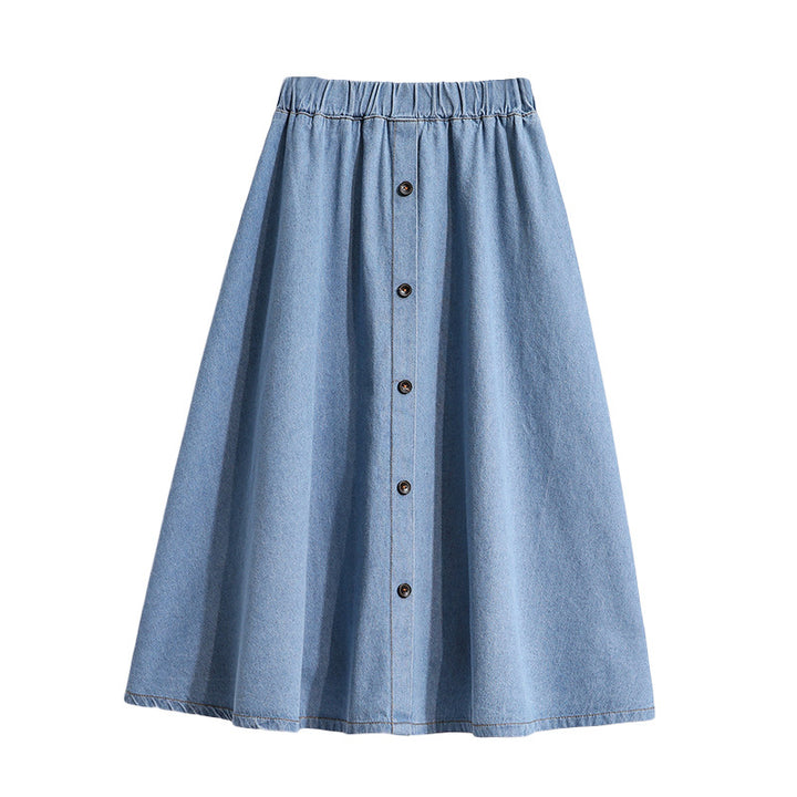 Women's Long Denim Skirt with Decorative Snap Buttons Skirt