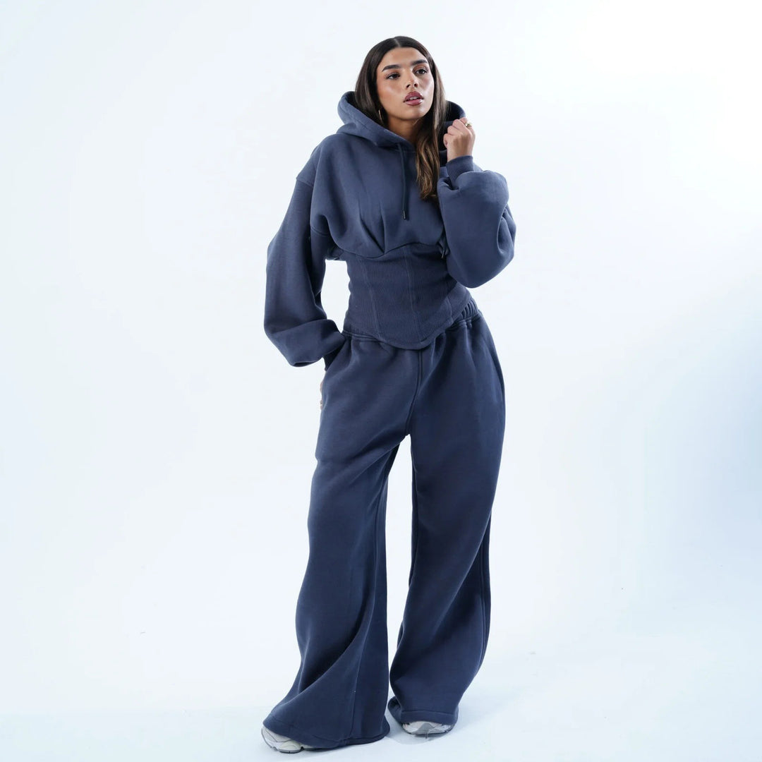 Dame Oversized Hoodie og vid bukse Sett Skjora