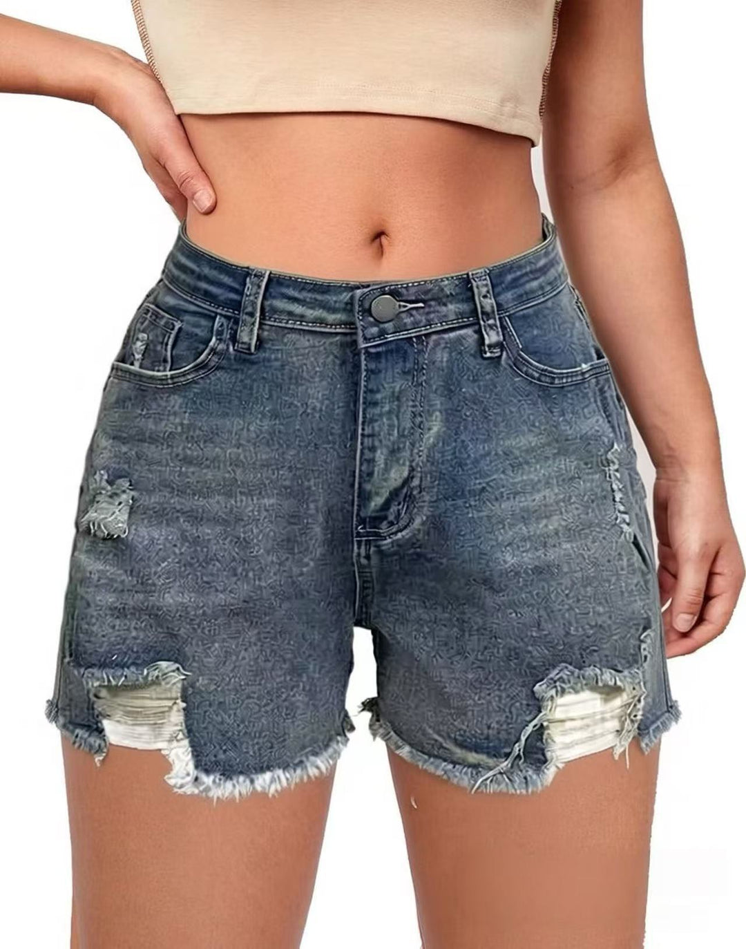 Dame casual Destroyed Jeansshorts med høy midje og frynsete avslutninger Skjora