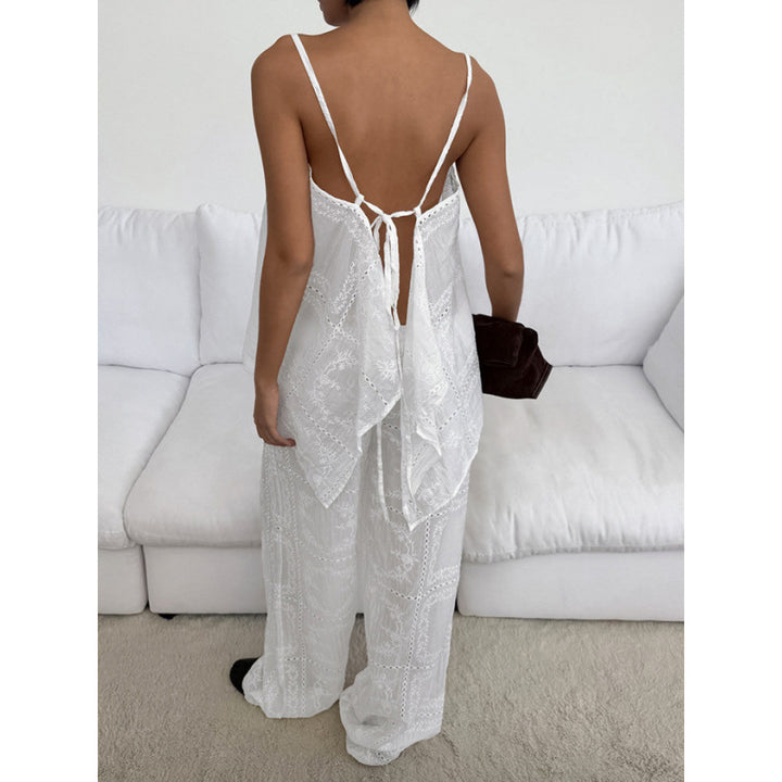 Dame luftig lounge-set med romantiske broderier Skjora