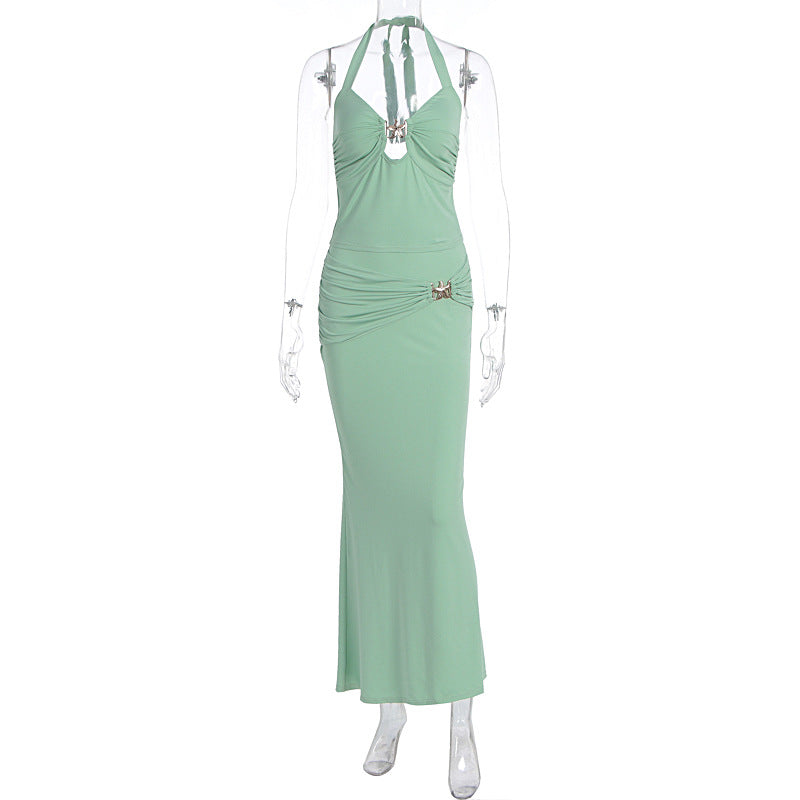 Dame Elegant Maxikjole med Halterneck og figurnær design Skjora