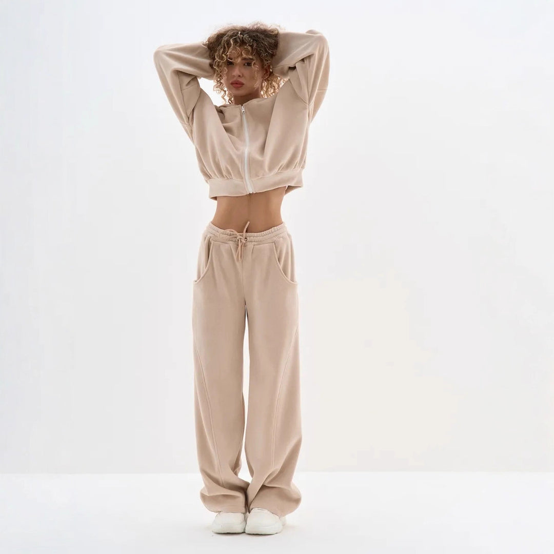Kvinne cropped hoodie jakke laget av myk fleece med glidelås Skjora