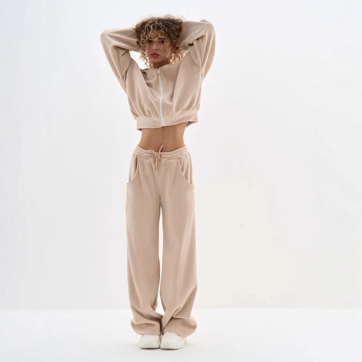 Kvinne cropped hoodie jakke laget av myk fleece med glidelås Skjora