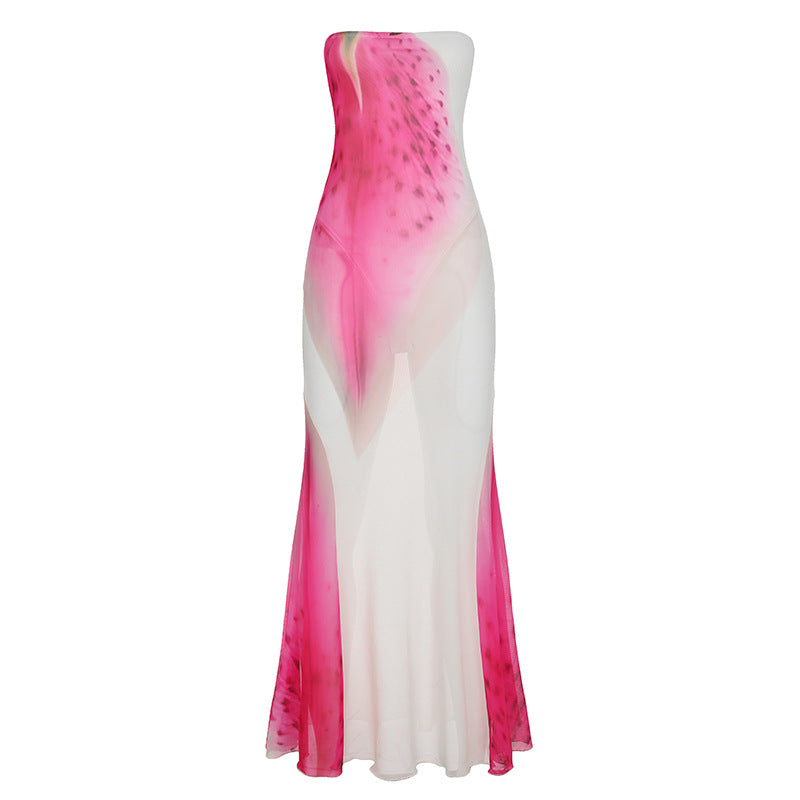Dame elegant Maxi-kjole med asymmetrisk snitt og blomsterdesign element Skjora