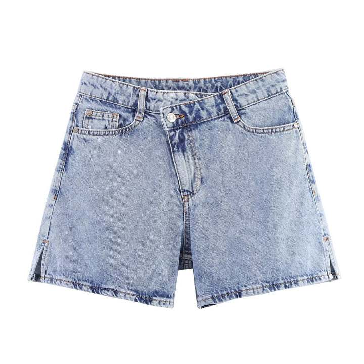 Dame jeansshorts i avslappet vintage-stil med høy midje og sidelommer Skjora