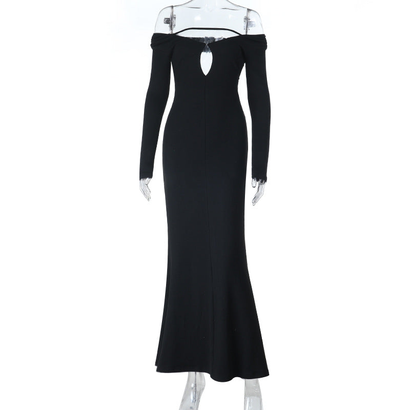 Dame elegant av skuldrene kveldskjole med hjerteutskjæring og lange ermer Skjora