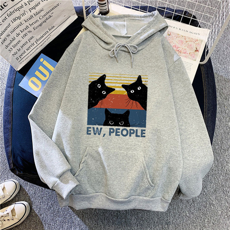 Damen Kapuzenpullover mit stylischem Katzenmotiv und inspirierendem Schriftzug Skjora