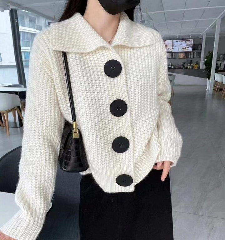 Dame cardigan med oversized passform og store knapper Skjora