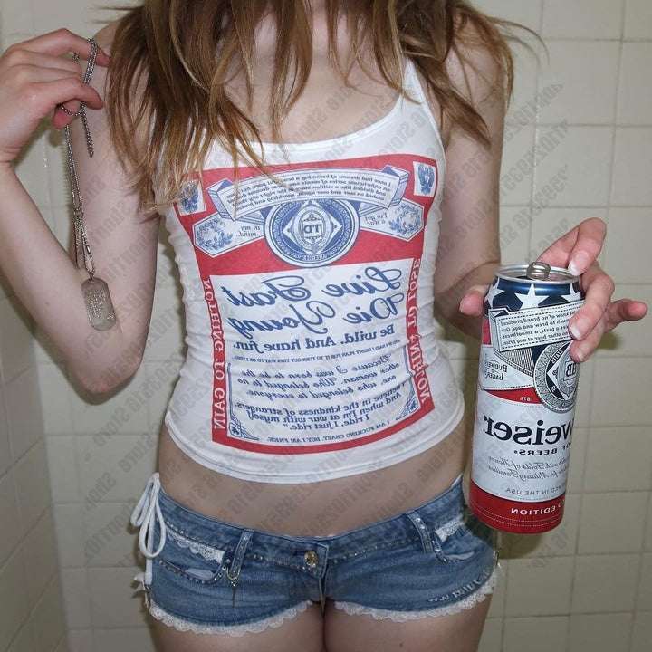 Dame ermeløs tanktop med kreativt trykk Skjora