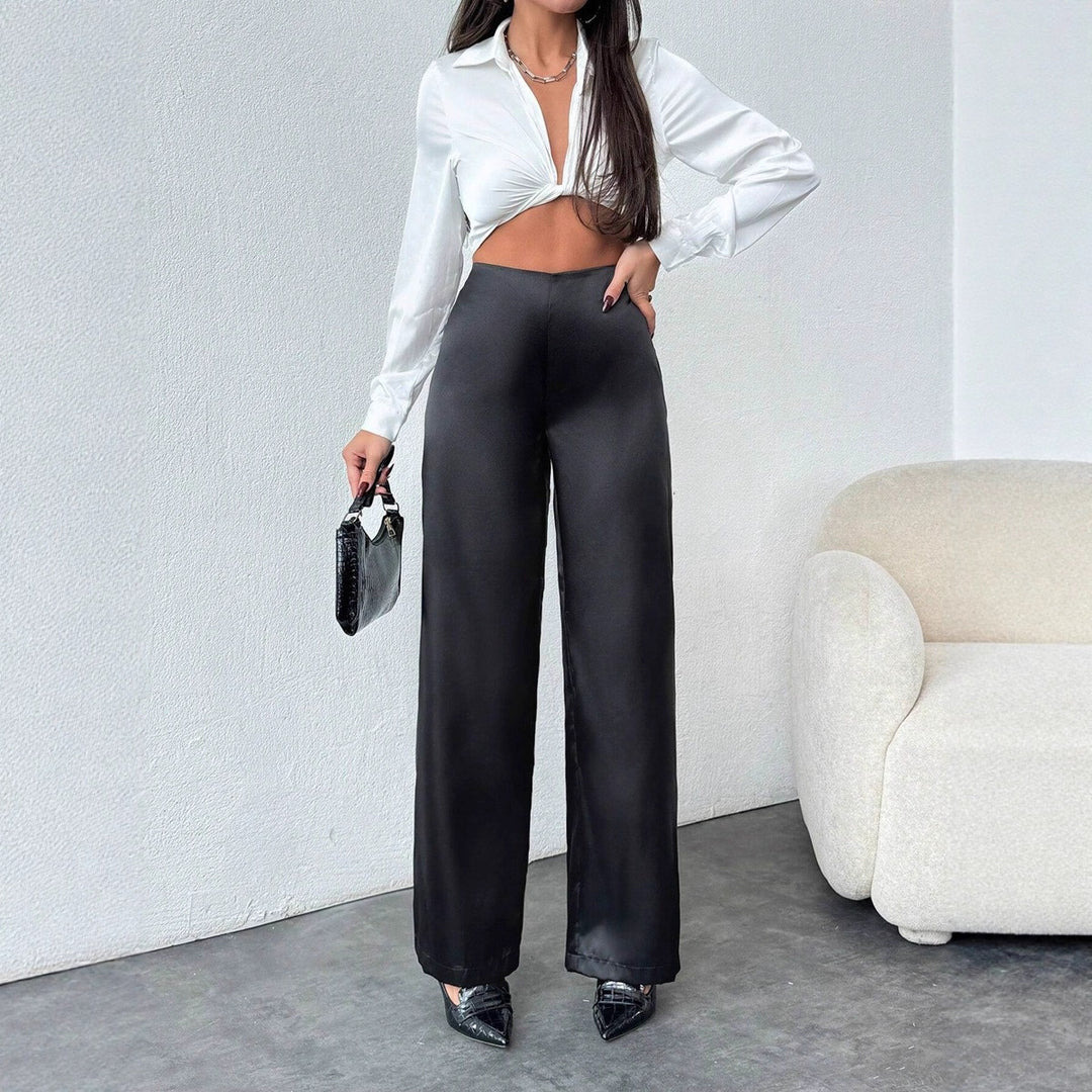Dame Bred Satinbukser med elegant snitt Skjora