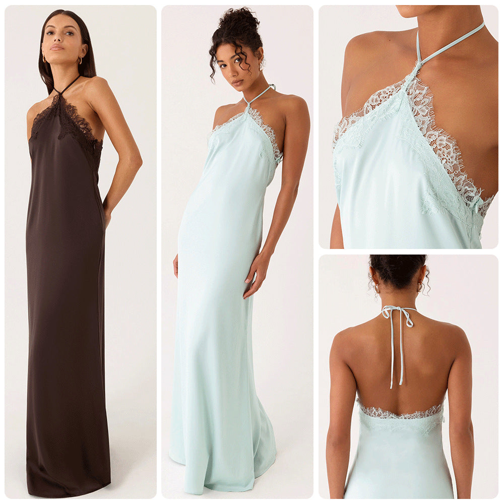 Dame Elegant Maxi Kjole med sofistikert blonde bustier og flytende stoff